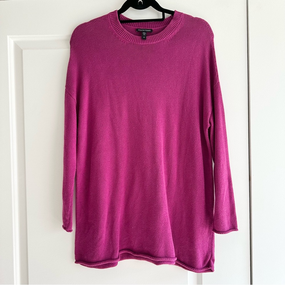 Eileen Fisher Hot Pink Organic Cotton Blend Crewneck Sweater Tunic